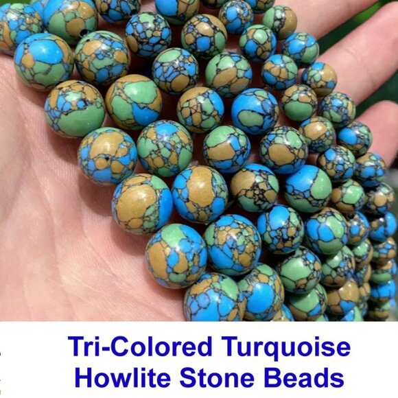 Tri-Colored Turquoise Howlite 15" Strand - Picture 1 of 2